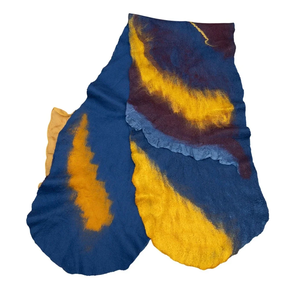 Handmade Nuno Felted Wool Silk Scarf Abstract Artisan Fiber Wearable Art Shawl
